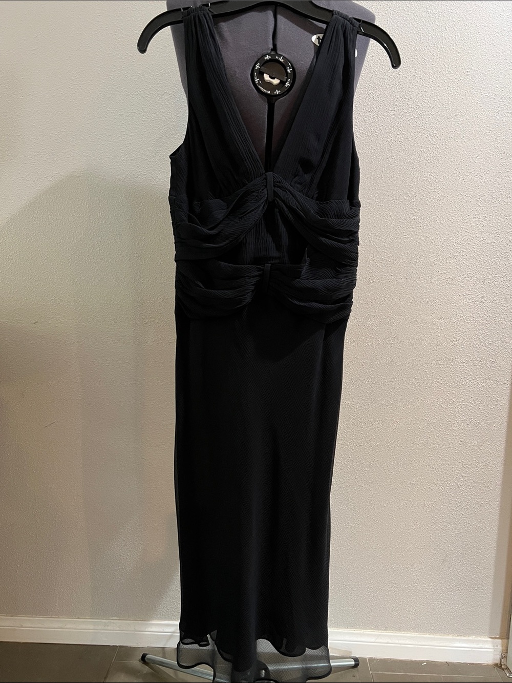 Banana Republic 100% Silk Black Midi Dress with Twisted Front